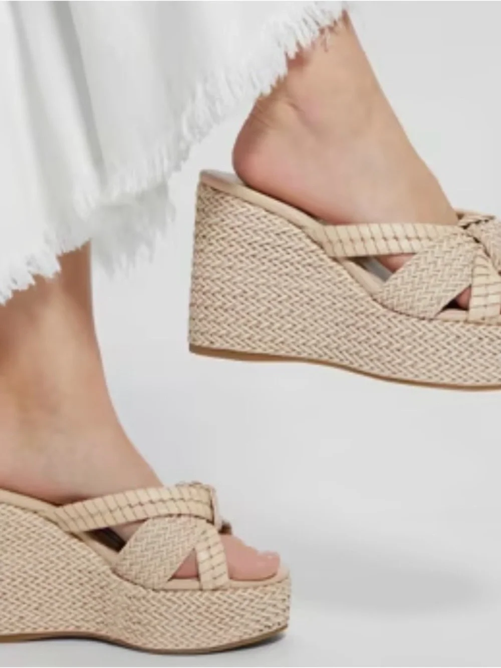 GUESS Cream Woven Platform Wedge Sandals with Braided Straps 8.5